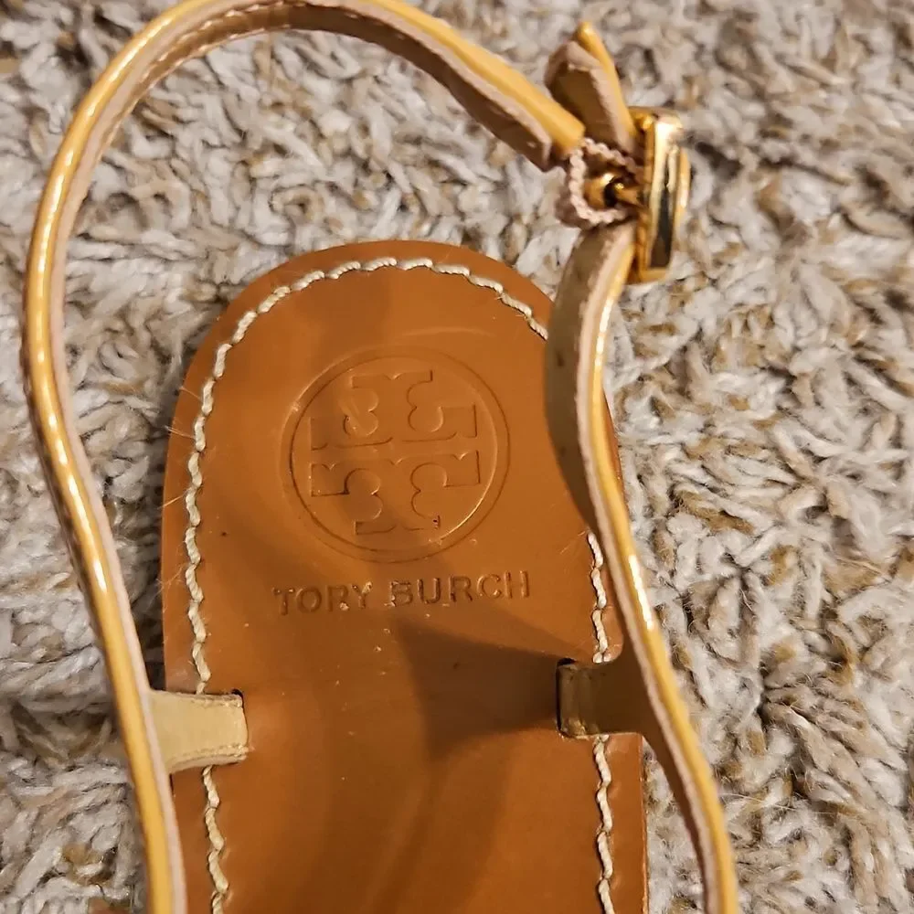 Tory Burch Miller T-Strap Sandals – Size 8 – Tan & Rose Gold